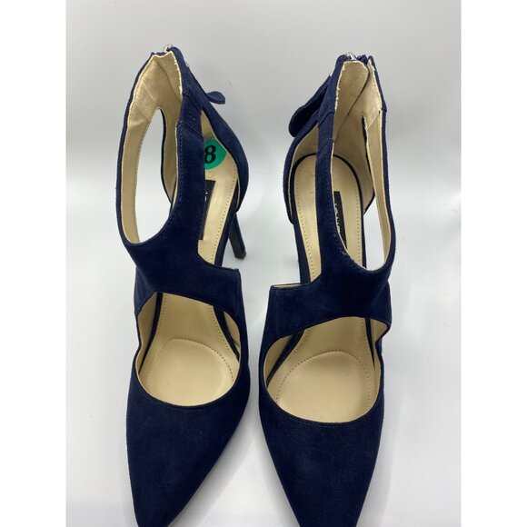 Jones New York Navy Blue Suede Cutout Heels With Back Zipper Size 8 Womens Shoes - Picture 5 of 14